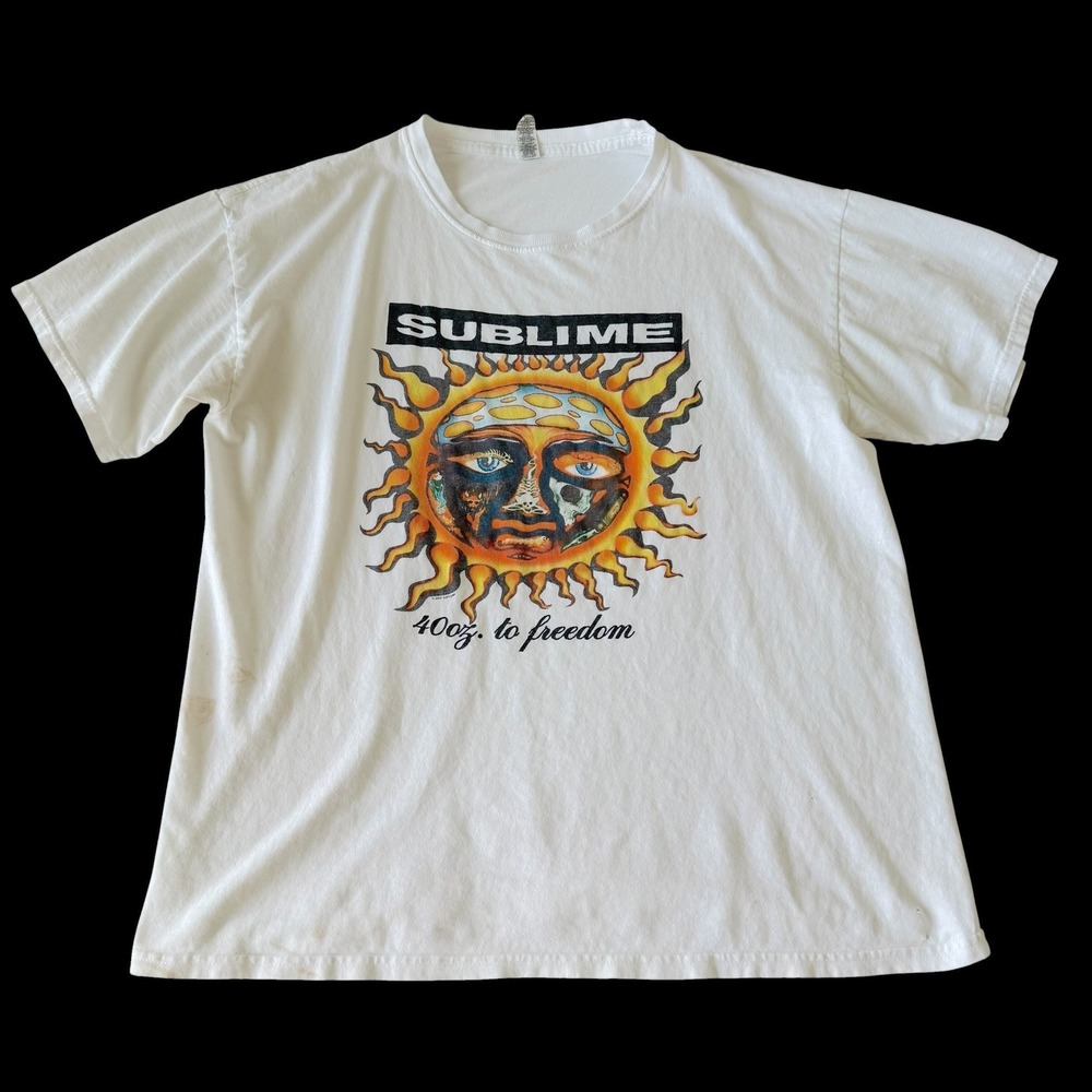 2006 Sublime 40oz To Freedom Sun T-Shirt Large Distressed Band Tee M&O Gold